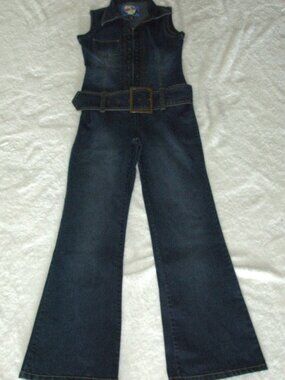 Vtg.Yada Yada Women's Denim Sleeveless Jumpsuit flared leg w/ belt Medium 28-29